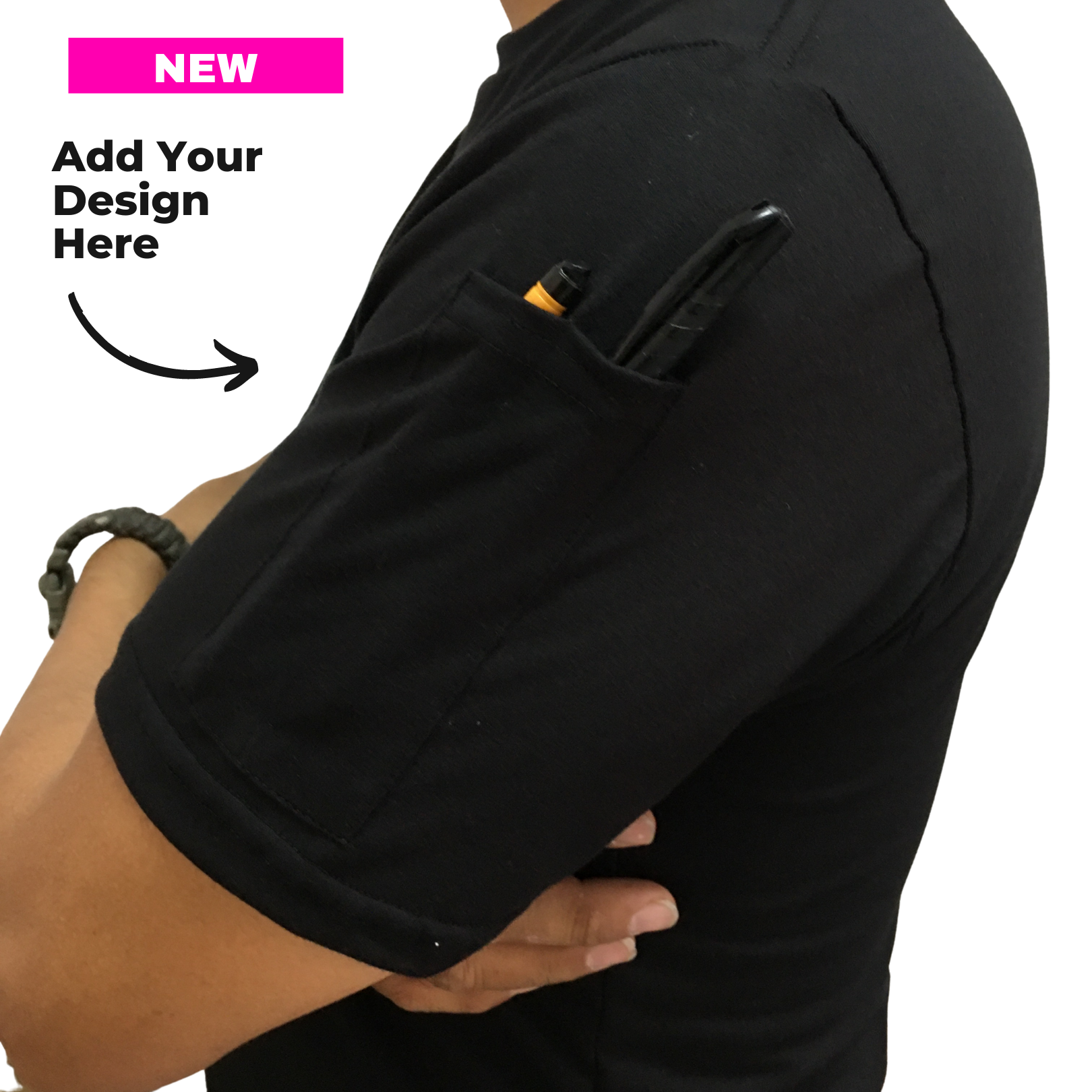 Polo shirt with pen pocket on sleeve best sale